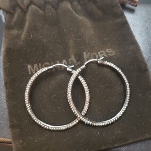 Michael Kors Gunmetal Pave Crystal Hoop Earrings
